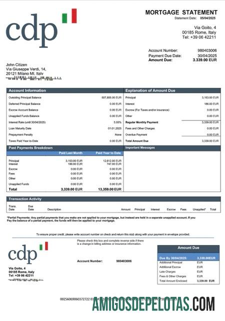imprimível Itália Cassa Depositi E Prestiti Declaração de hipoteca Word e modelo PDF